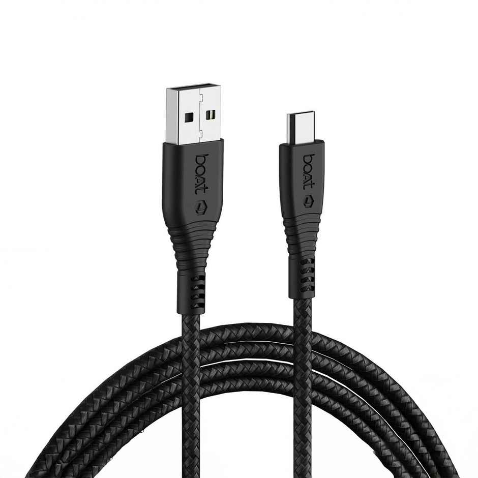 boAt Micro USB Cable 55, 150 cm (1.5 m) Length, 3A Fast Charging, 480mbps Data Transfer, Tangle Free, 10000+ Bends Lifespan, Braided Cable, Universal Compatibility with all Micro USB Devices - Black