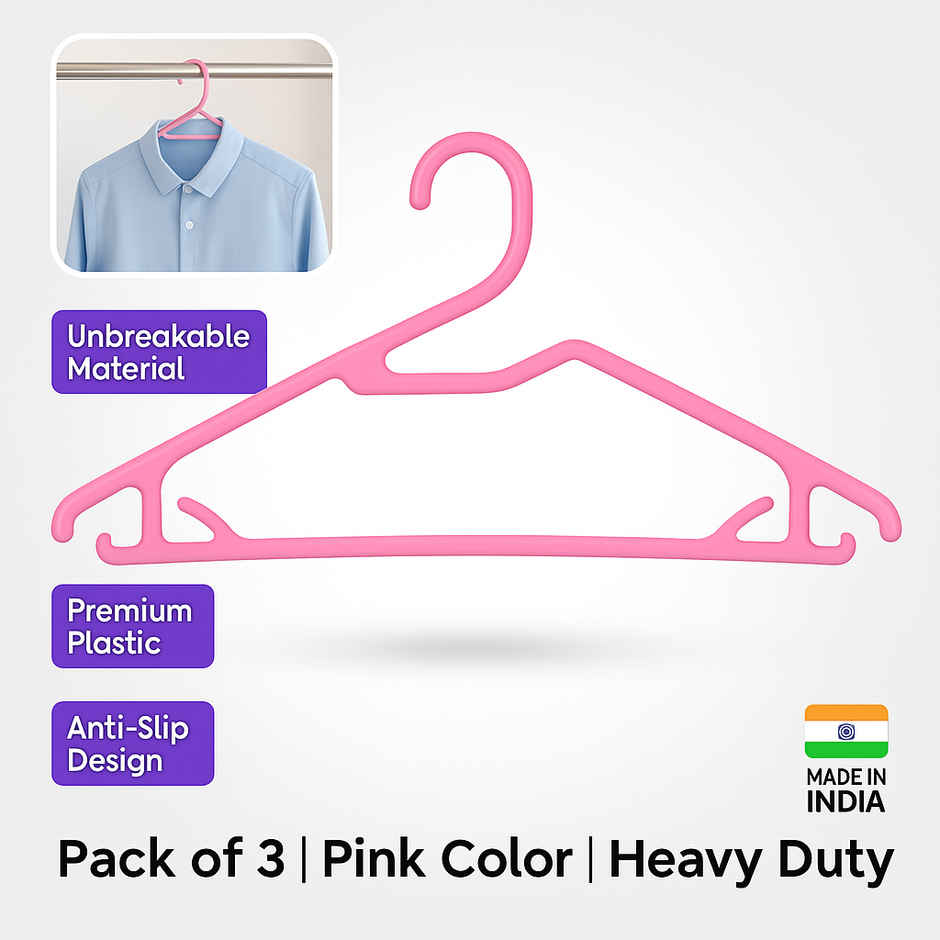 Sinco Super Plastic Cloth Hanger - Pack of 3 pcs - Pink