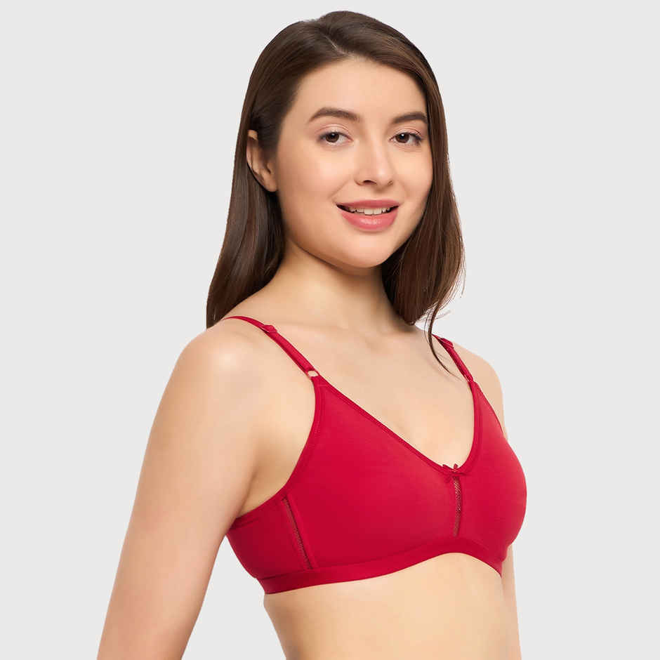 Clovia Women Non-Padded Non-Wired Full Coverage Bra - Cotton | Red and Black | 32D