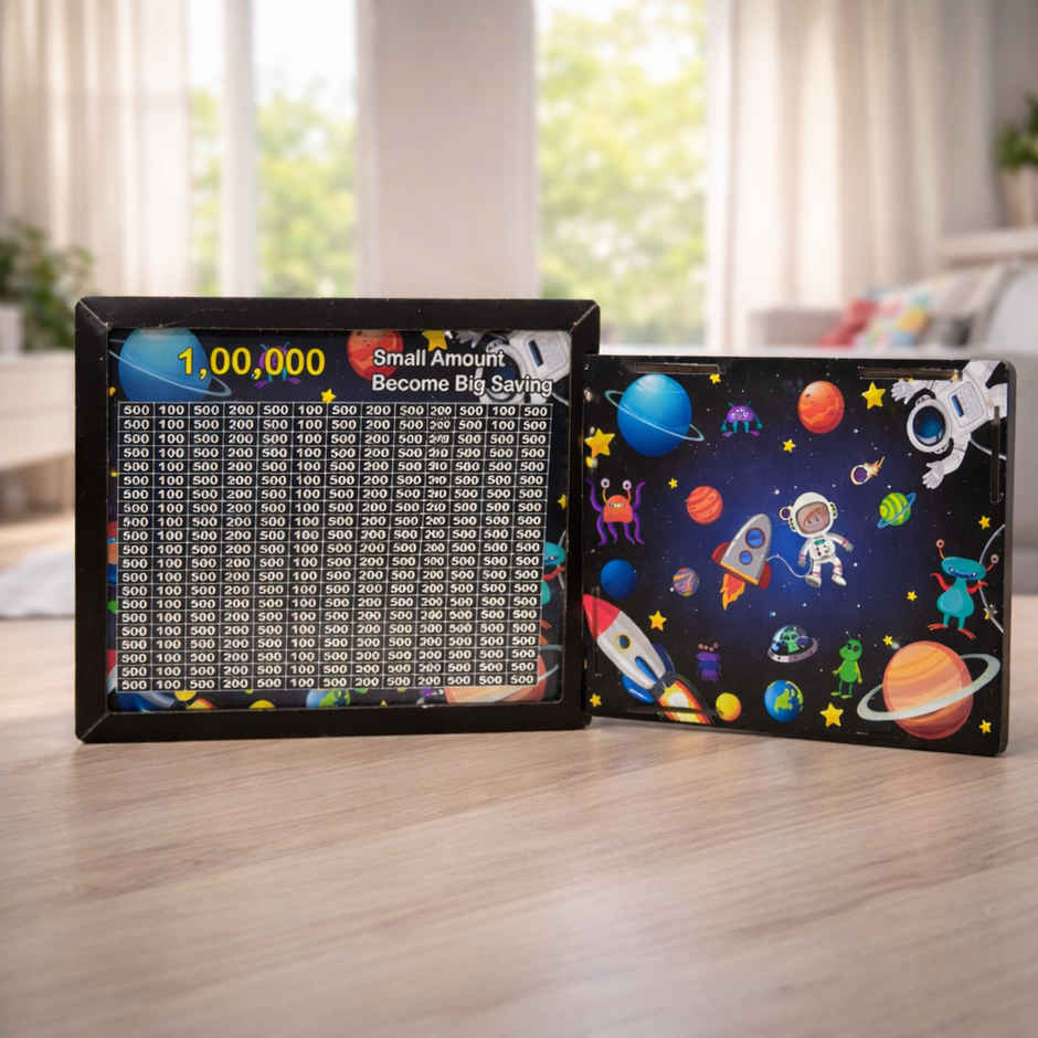 Fablue Space Theme Wooden Money Bank for Kids Black