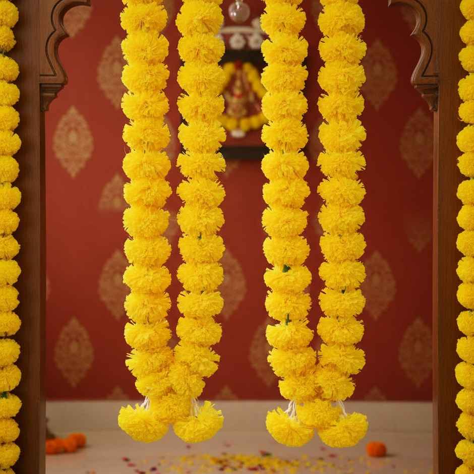 Flower String Bandhanwar | Festival Decoration | Marigold Design | 2 pcs | Yellow | Mangal Bhawan