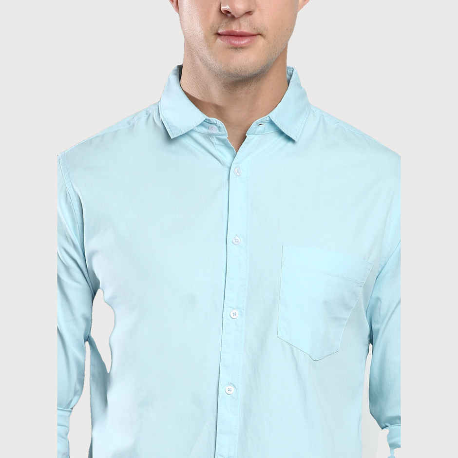 Dennis Lingo Men's Cotton Solid Slim Fit Casual Shirt | Turquoise Blue | XL