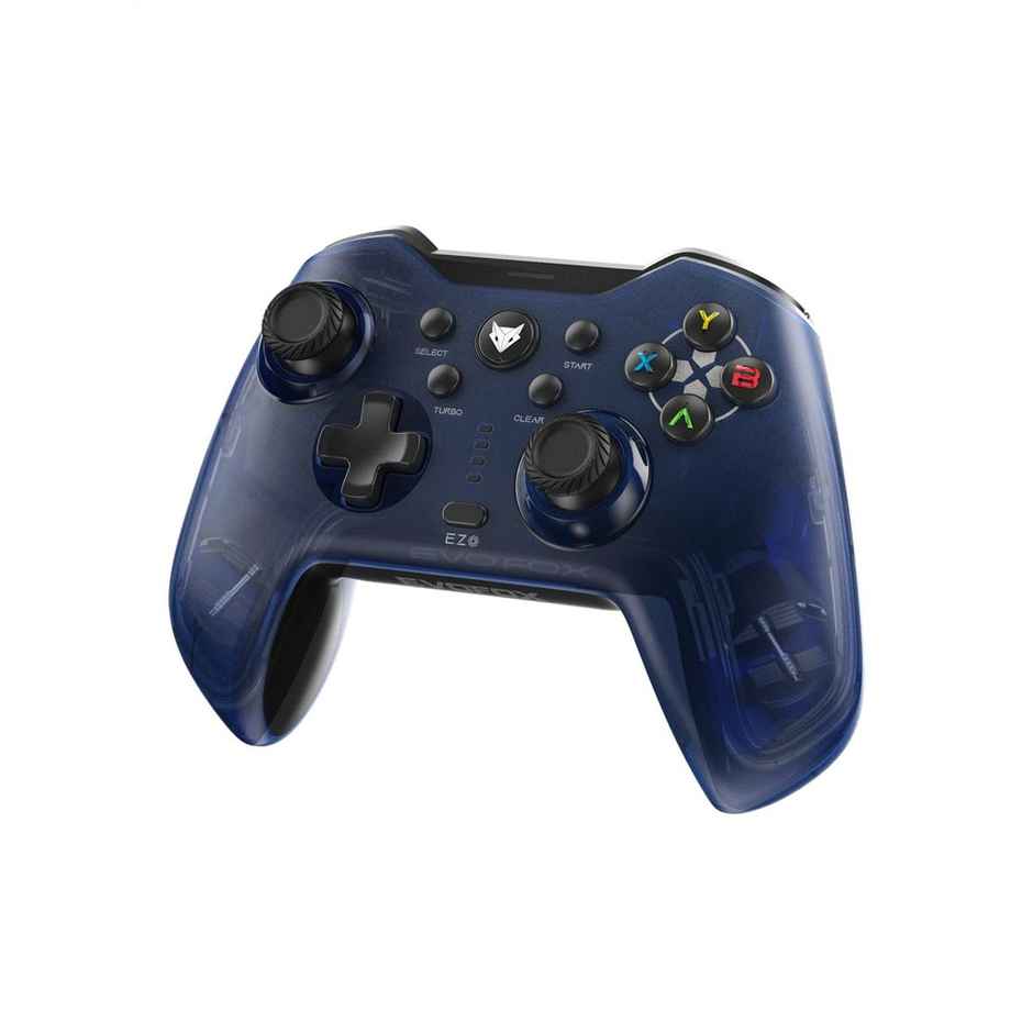 EvoFox Elite X Wireless Gaming Controller for PC with 2 Programmable Macro Back Buttons, Adjustable Dual Vibration Motors,Turbo Mode,Analog Triggers, High Precision joysticks,Low Latency Plug and Play,Free USB Extender,Translucent Shell Gamepad for pc - Blue