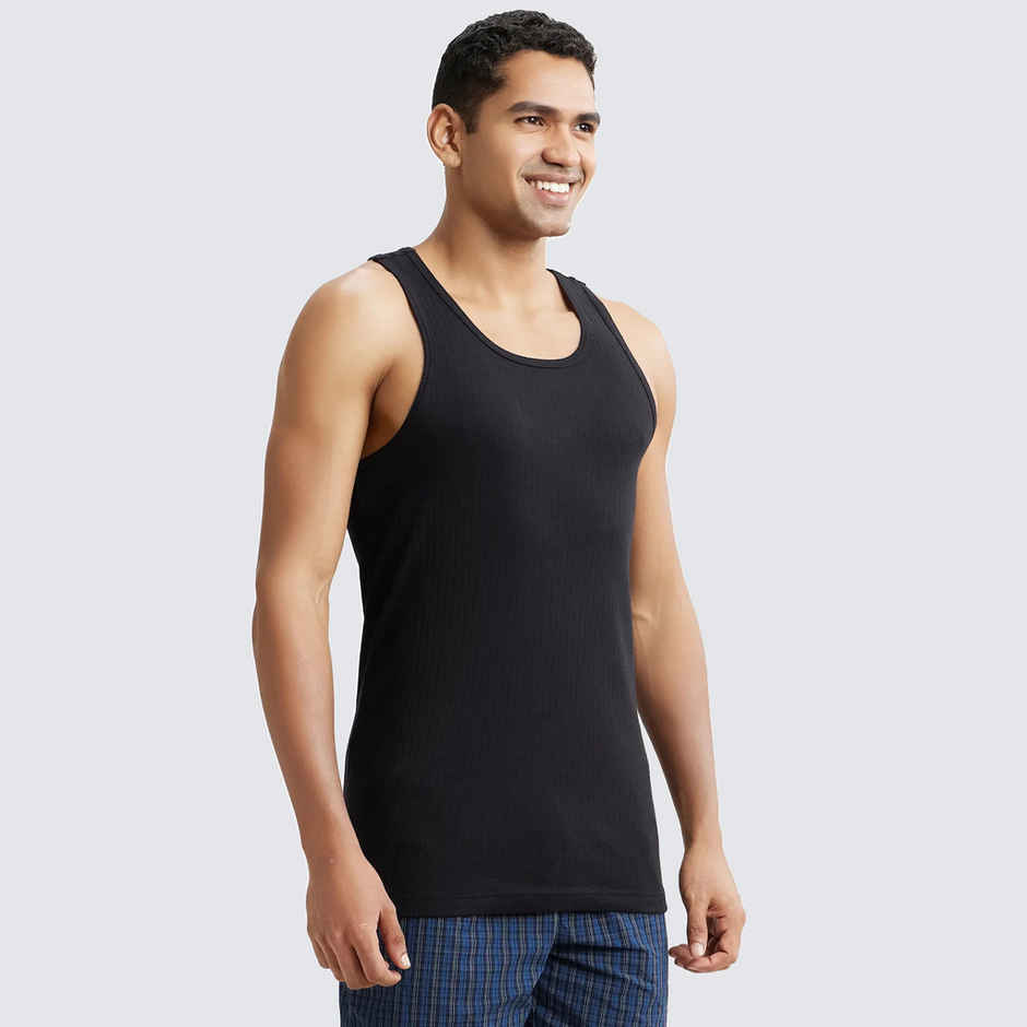 Jockey 9922 Men's Super Combed Cotton Rib Round Neck Gym Vest|Racerback | Black-S
