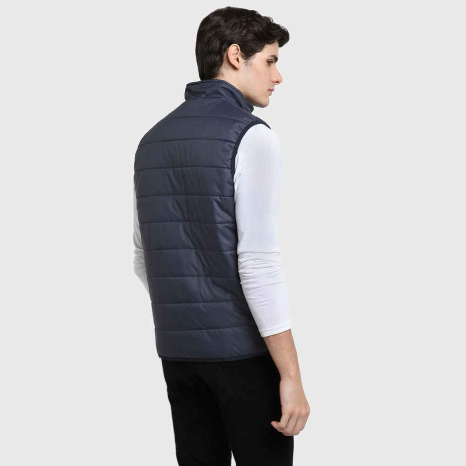 Dennis Lingo Men's Dark Blue Regular Fit Solid Sleeveless Quilted Jacket | Dlmjkw23011 - Db | L