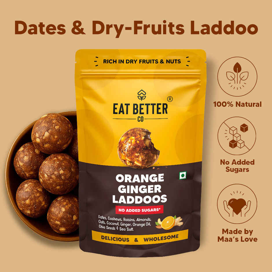 Eat Better Co - Orange & Ginger Laddoos - No Added Sugar - High Protein, 100% Natural