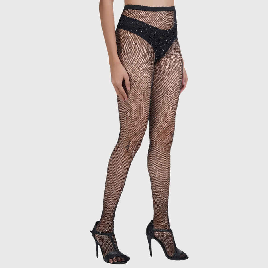 Secrets By ZeroKaata Black Sheer Sparkled Pantyhose Stockings