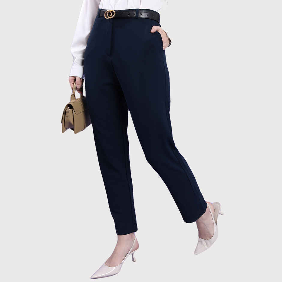Tokyo Talkies Women's High Rise Slim Fit Trouser | Blue - 32
