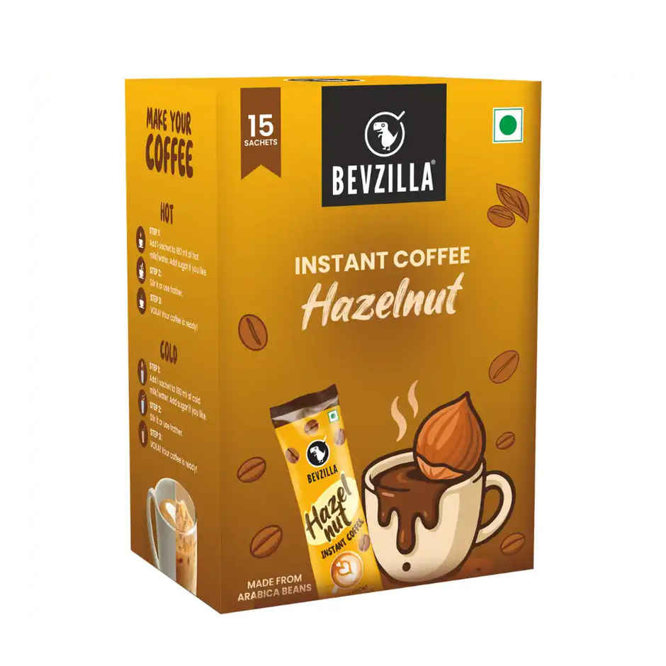 Bevzilla 15 Hazelnut Flavoured Instant Coffee Powder Sachets Combo