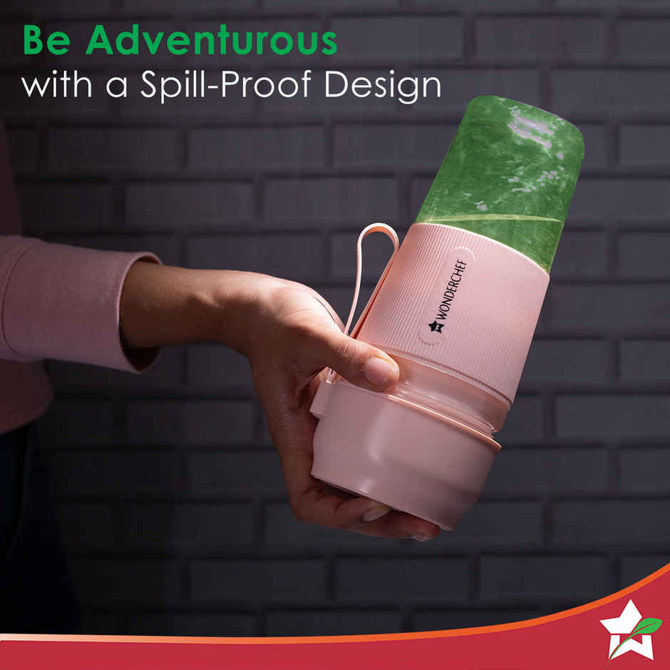 Wonderchef Nutri-Cup Portable Blender |40 Watts, 300Ml ,Usb Charging | Smoothie Maker | Ss Blades | Battery Operated Rechargeable Blender - Pink