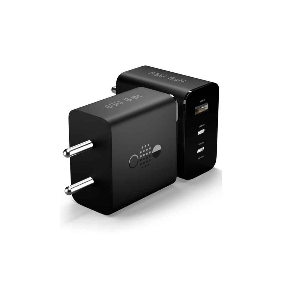 Roarx 65W GaN Type C Fast Charger Adapter | 3 Ports - USB , Type C to Type C Adapter | Black
