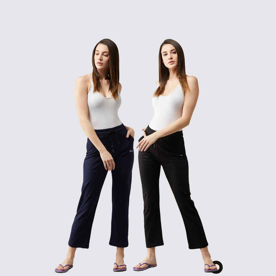 Blinkin Women's Cotton Track Pants With Side Pockets | Black Navy - L