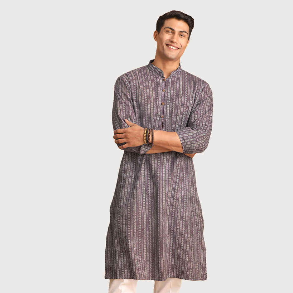 Vastramay Men's Cotton Kurta | Purple - M