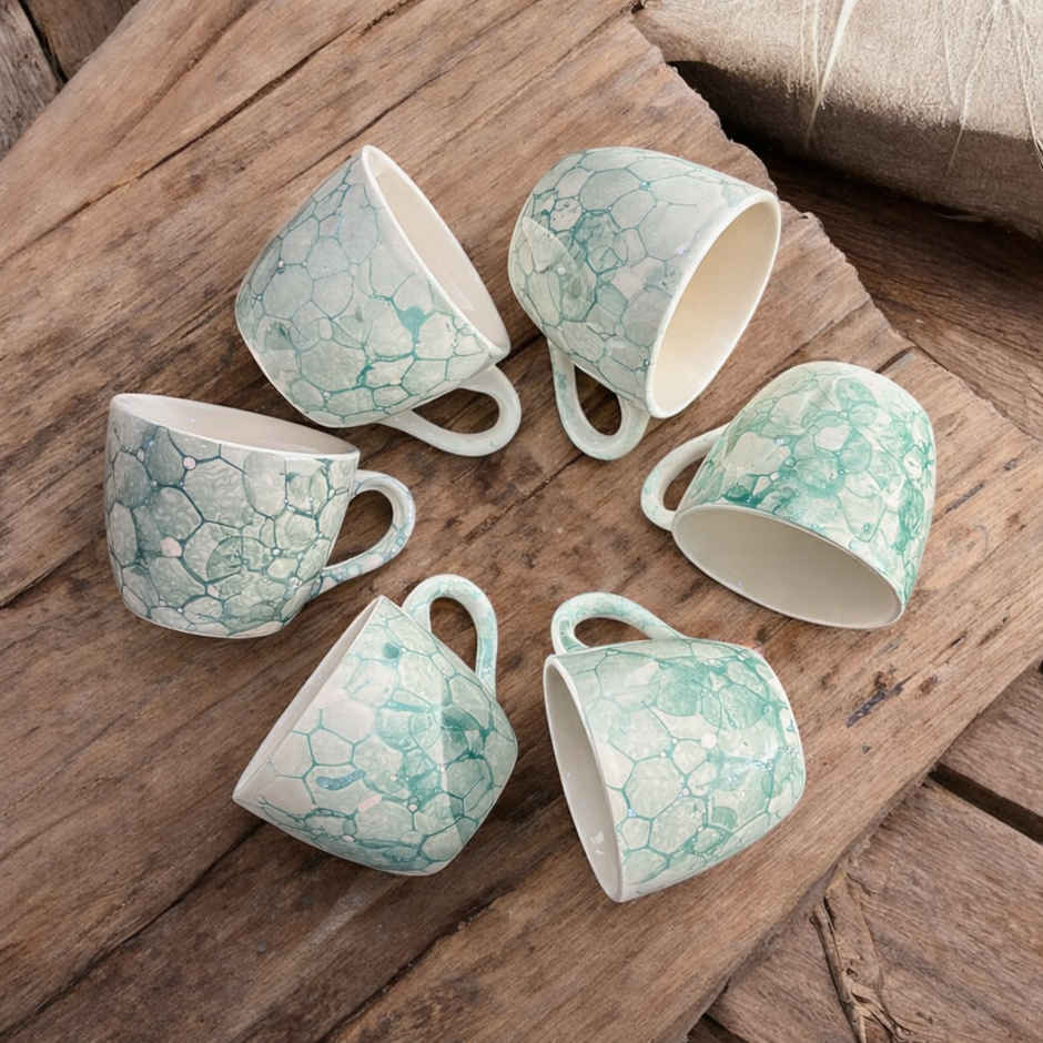 SAFFRON Ceramic Clay Marble Texture Tea and Coffee Cups | Green Jade