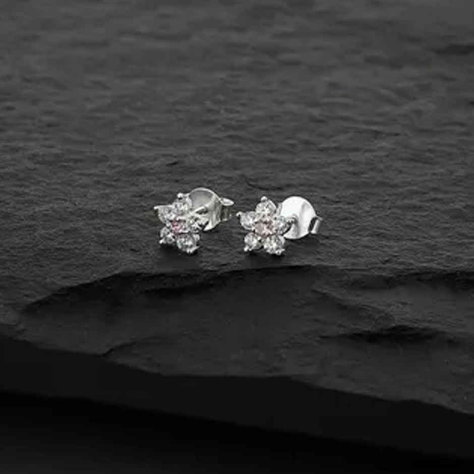 Carlton London 925 Sterling Silver Rhodium Plated with CZ Floral Stud Earring | S122327E-1