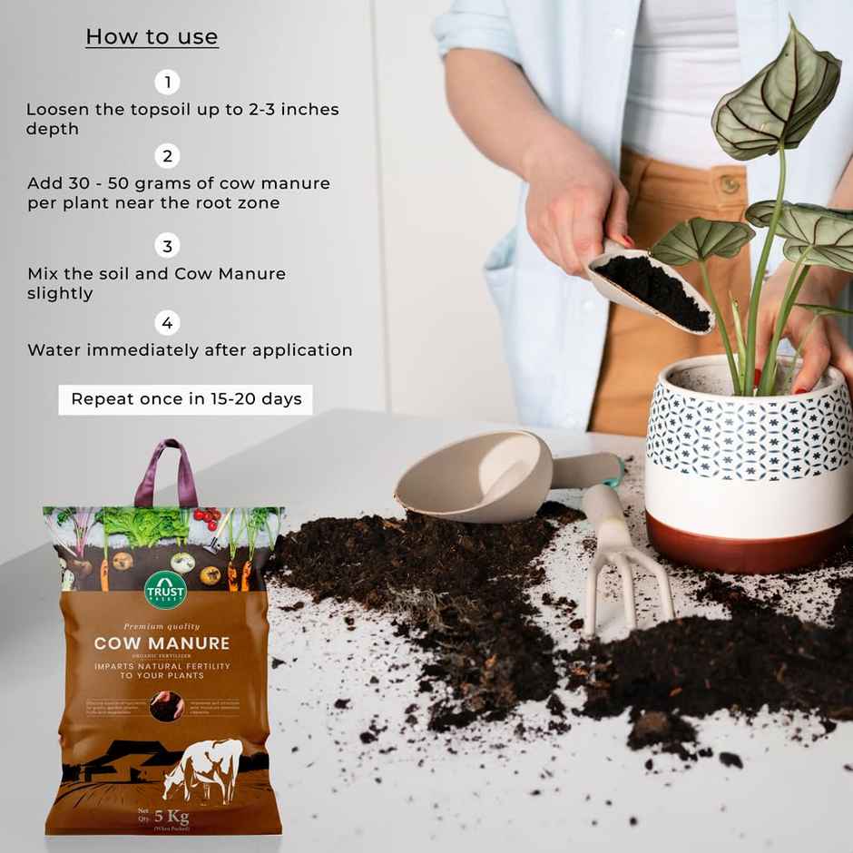 TrustBasket 5 Kg Organic Cow Dung Manure | Fertilizer for Plants & Home Gardening Soil Enrichment