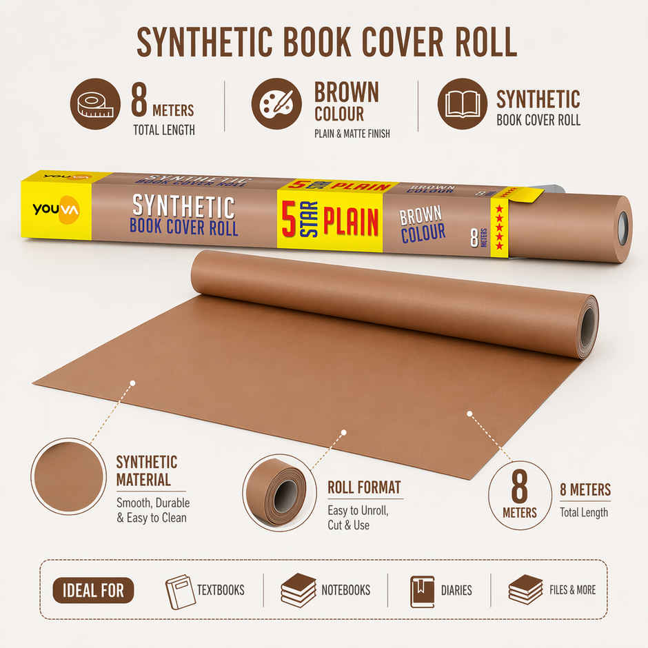 Navneet Youva Synthetic Cover Rolls Plain 5 Star 8 Meters Length X 35.5 Cm Height Brown