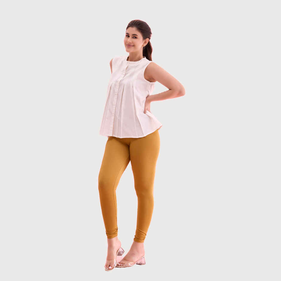 Go Colors Women's Solid Mid Rise Ankle Length Leggings | Mustard - M