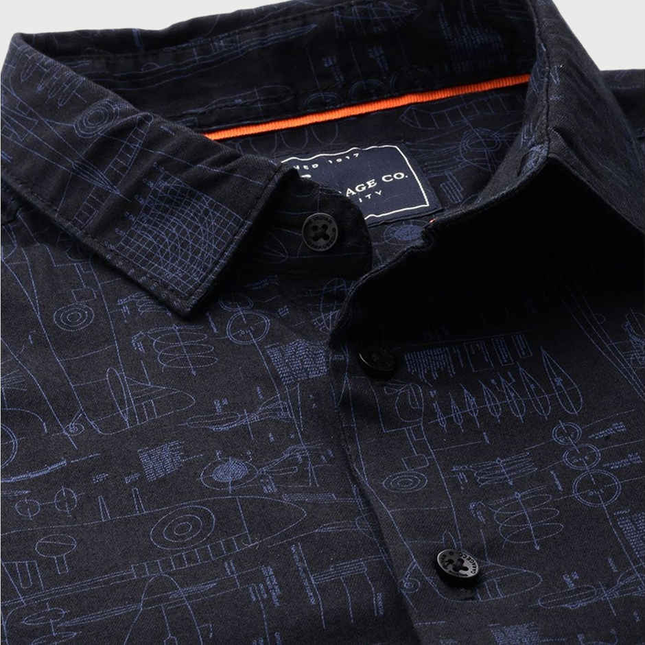 The Indian Garage Co Men's Slim Fit Abstract Print Casual Shirt | Black - 2XL