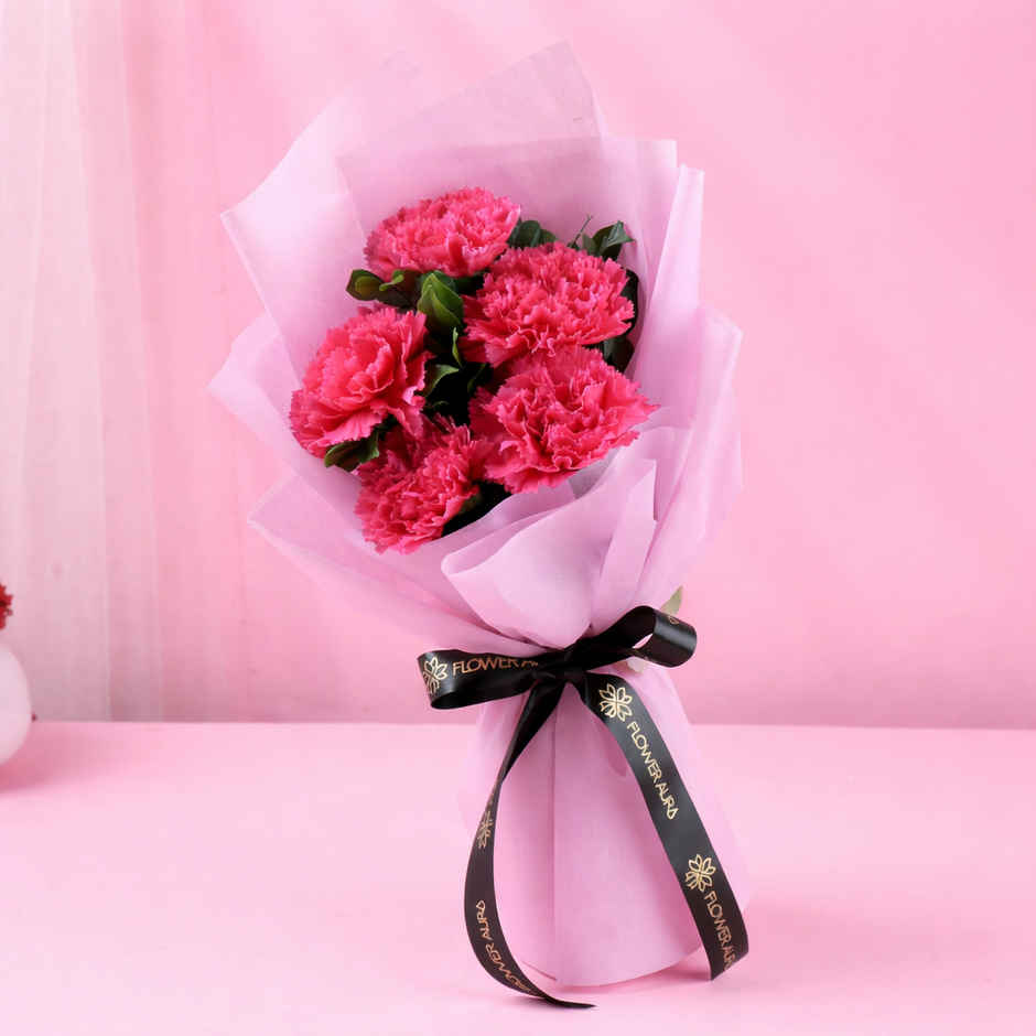 FlowerAura Pink Carnations Bouquet in Pink Wrap