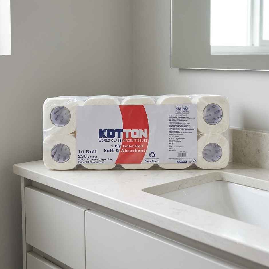 Kotton Toilet Roll 100% Virgin Pulp/Paper | 2 Ply | 230 sheets | Pack of 10