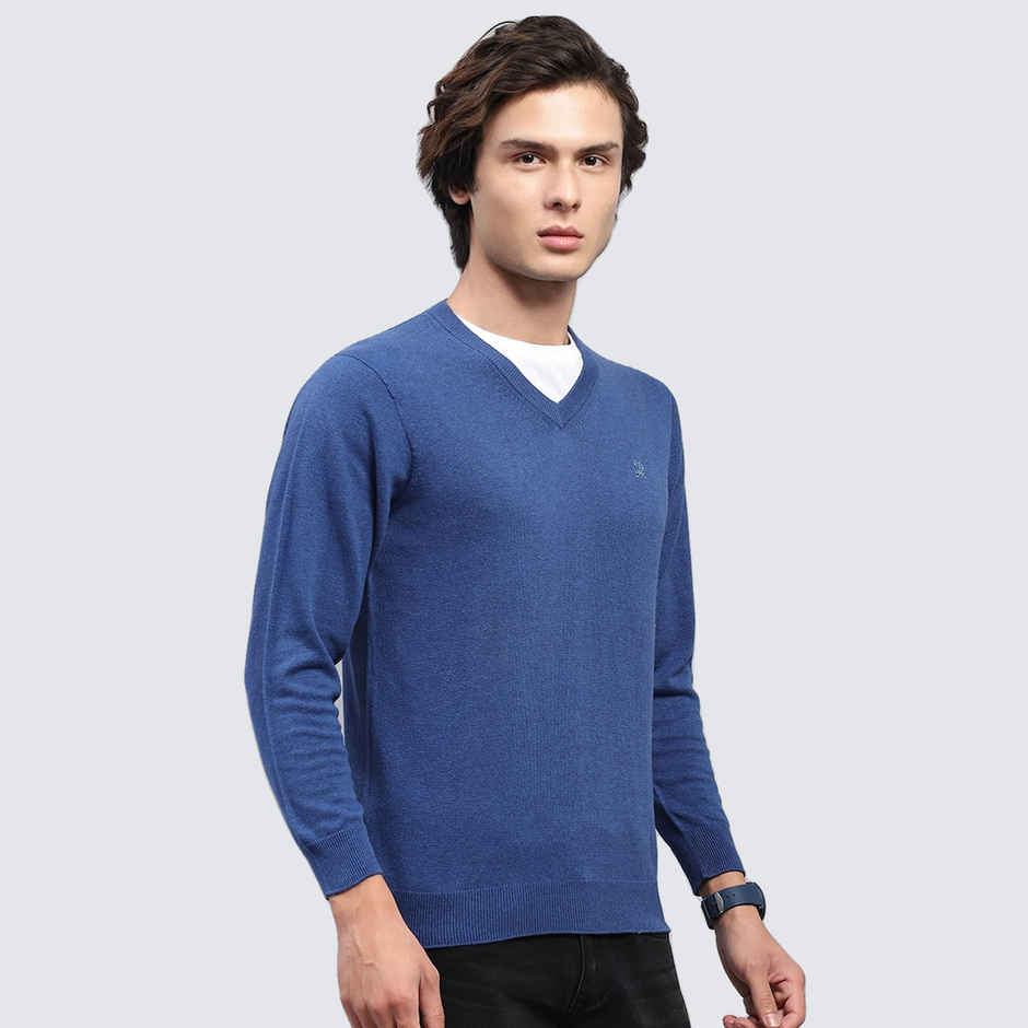 Monte Carlo Mens Blue Solid V Neck Full Sleeve Pullover |1240550Vn-386-40 |L