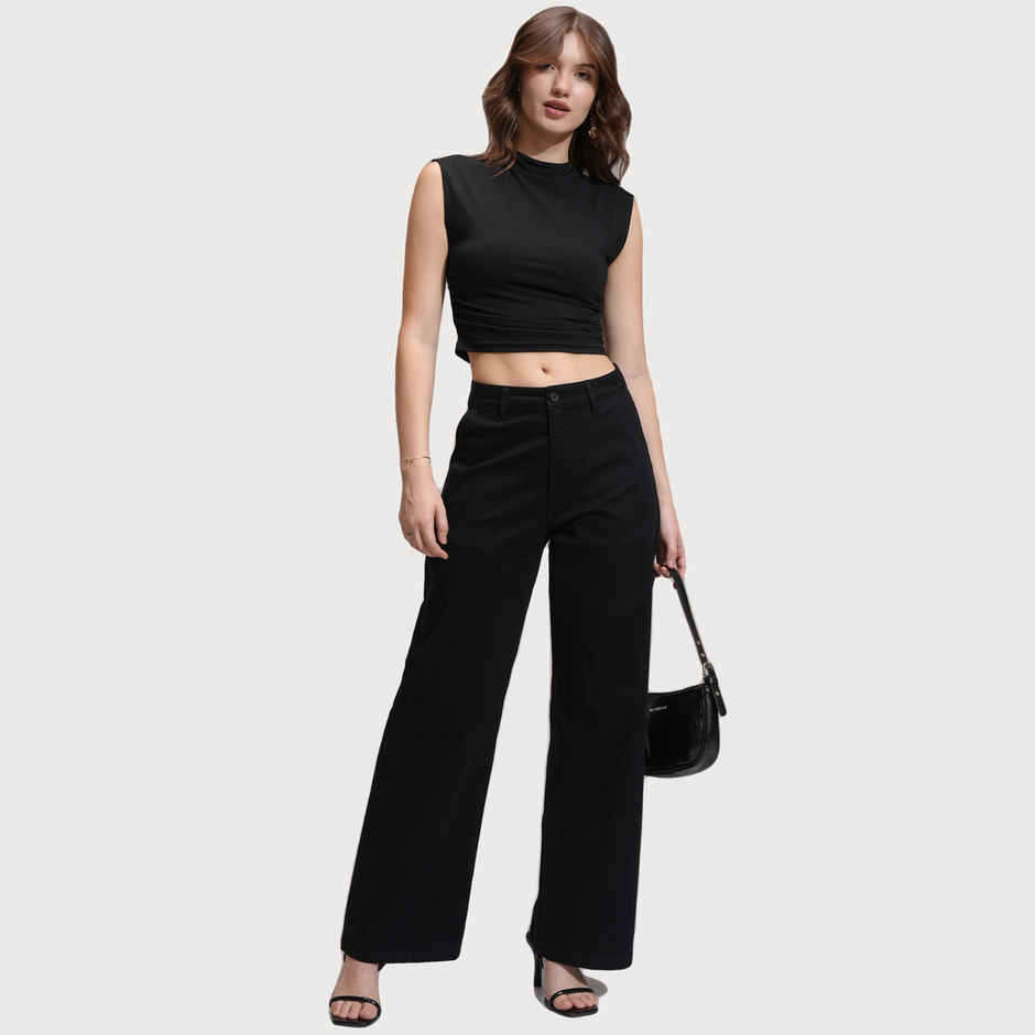 Tokyo Talkies Women's High Waist Wide Leg Trouser | Black - S
