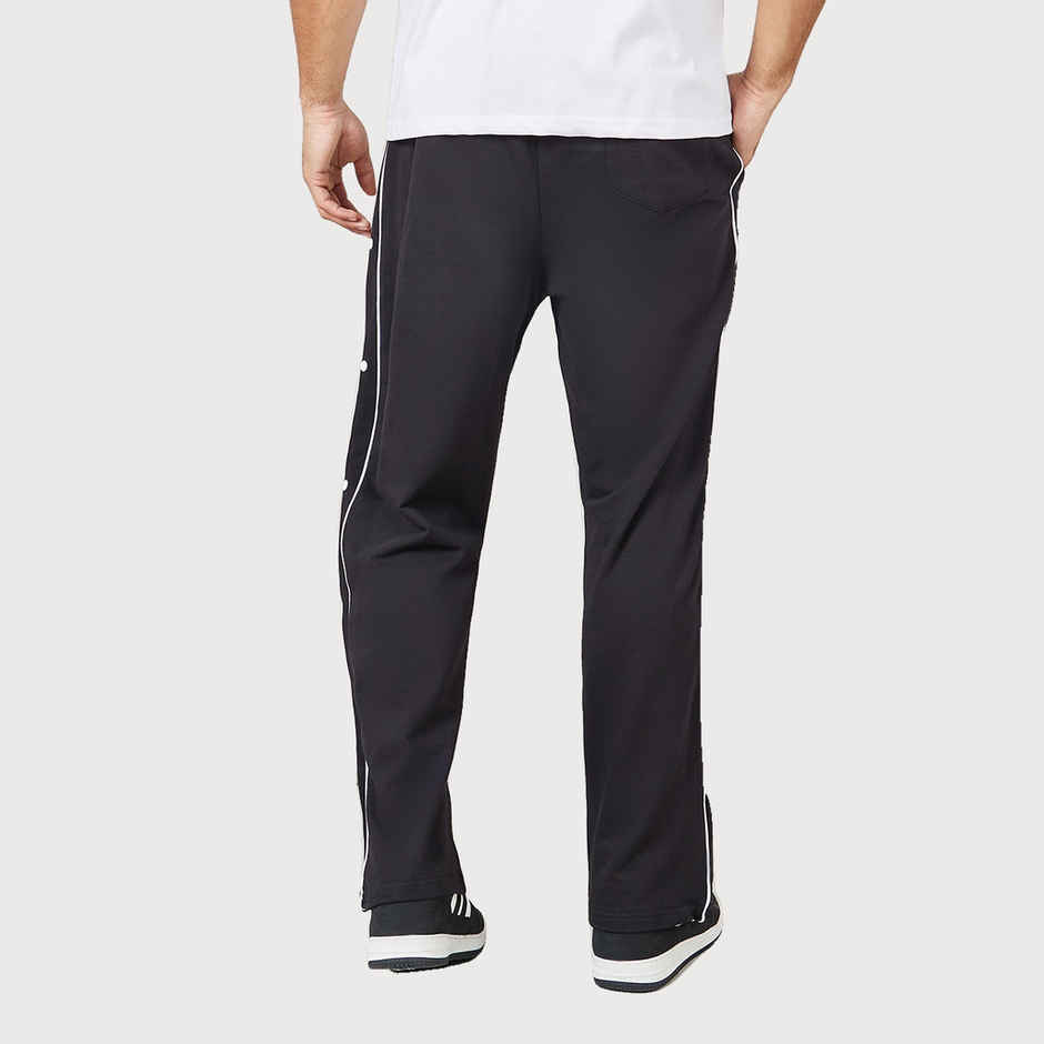 Styli Men's Open Hem Joggers with Contrast Piping and Popper | Black - L