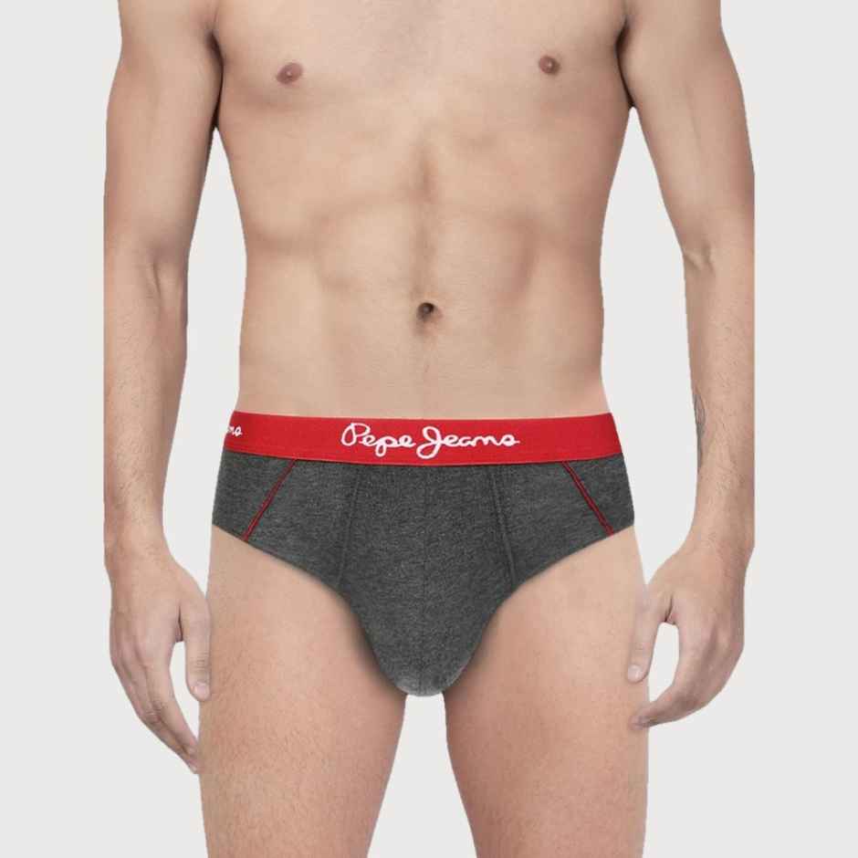 Pepe Jeans Men's Solid Charcoal Melange Brief | S