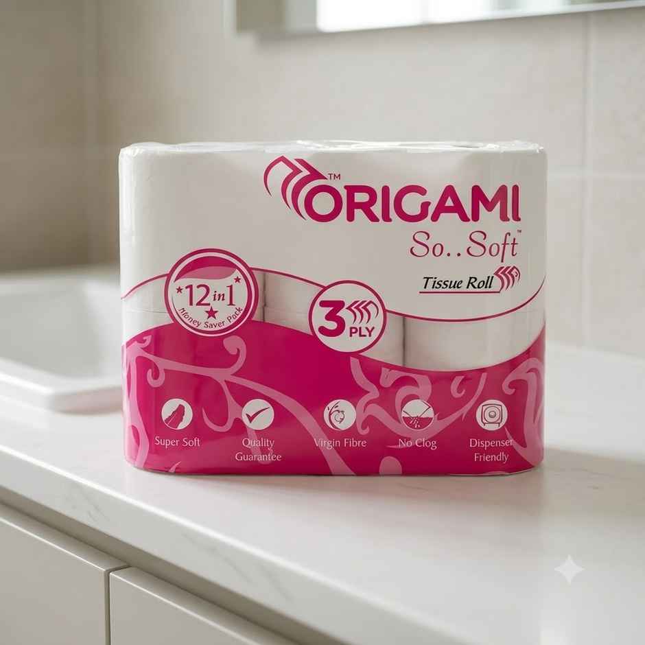 Origami 12 in 1 Soft Toilet Tissue Roll | 3 Ply | 160 Pulls Each | Pack of 12
