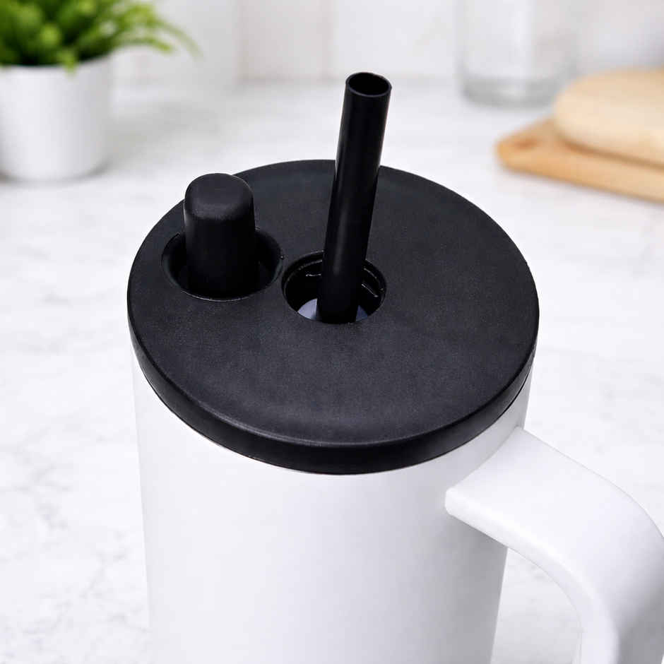 DesignLand Insulated Travel Mug with Handle and Straw Lid Leakproof Tumbler White | 1200 ml