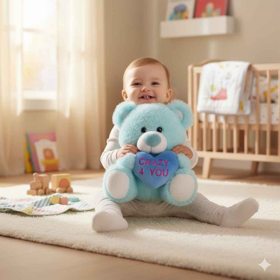 DearJoy Teddy Bear with Message on a Heart Blue 30 cm