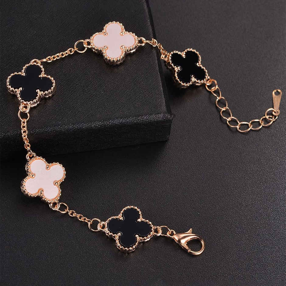 Shining Diva Fashion Latest Stylish Crystal Clover Rose Gold Bracelet for Women and Girls | 10000b