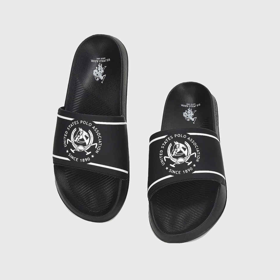 U.S. Polo Assn. Men's Men's Men Brand Print Zane 5.0 Slides Black | UK 9