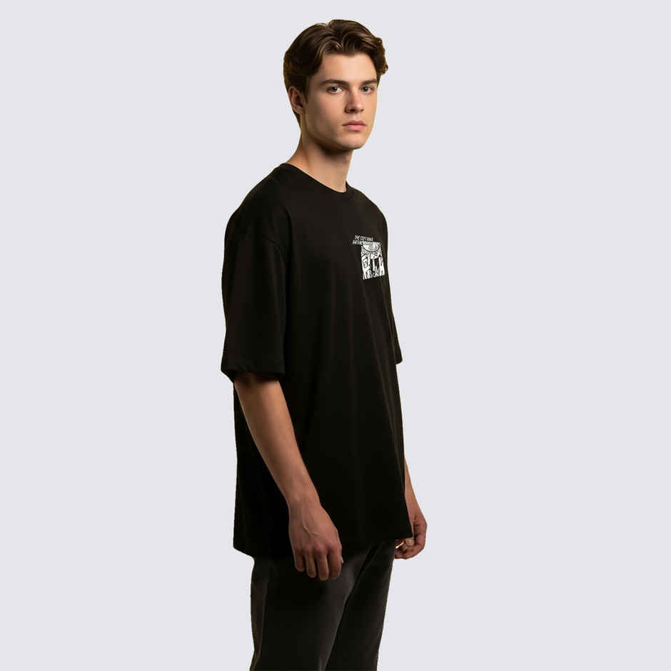 BENNY BROOKS Men's Round Neck half sleeve Oversized T-shirt |AA(ARN)BLACK132 | Black - XL