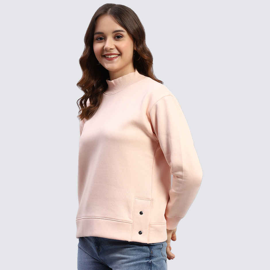 Rock.It By Monte Carlo Womens Peach Solid High Neck Full Sleeve Sweatshirt | 2240102608-2-42 | XXL