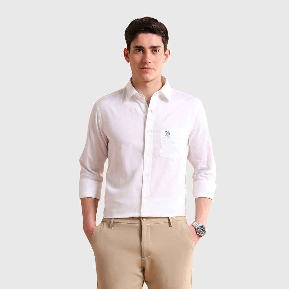 U.S. Polo Assn. Men's Cotton Dobby Shirt | White - 43