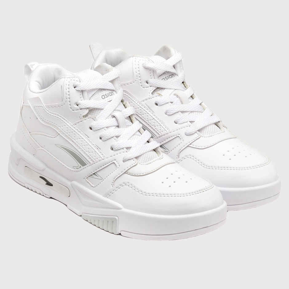 Asian Men s Mexico-11 Full White Hightop Sneakers | UK-9