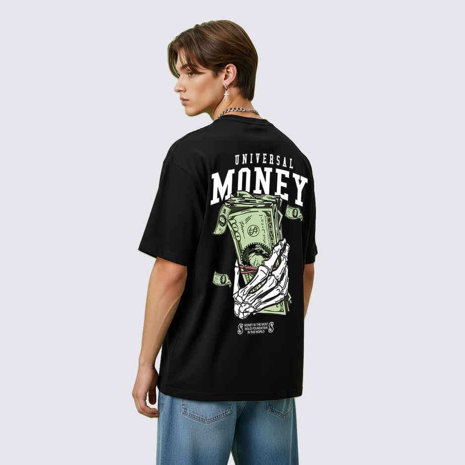 BENNY BROOKS Men's Round Neck half sleeve Oversized T-shirt |AA(ARN)BLACK220 | Black - XL