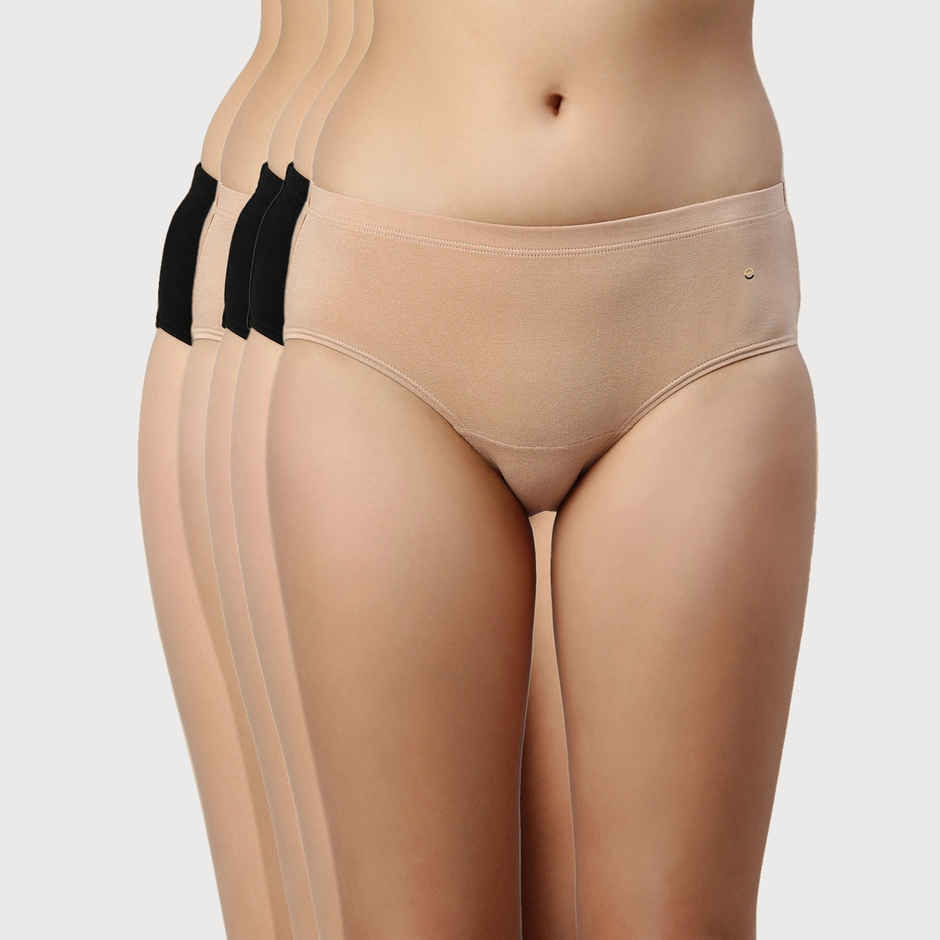 Enamor Women's CR17 Stretch Cotton Solid Hipster Panty | Antimicrobial | PO5 | Black-Nude-XL