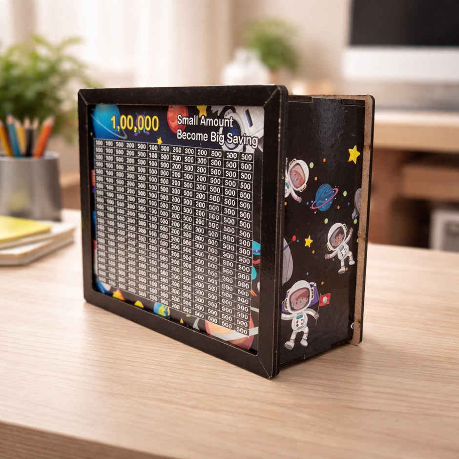 Fablue Space Theme Wooden Money Bank for Kids Black