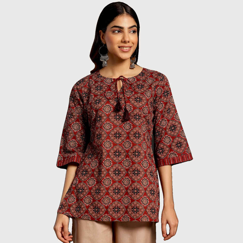 Libas Women Ethnic Motif Maroon Kurti With Flared Sleeves - 26844S