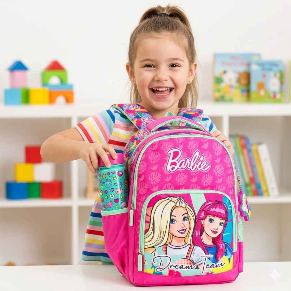 Striders Barbie Stylish School Bag 16 Inch Pink Girls Backpack with Spacious Compartments