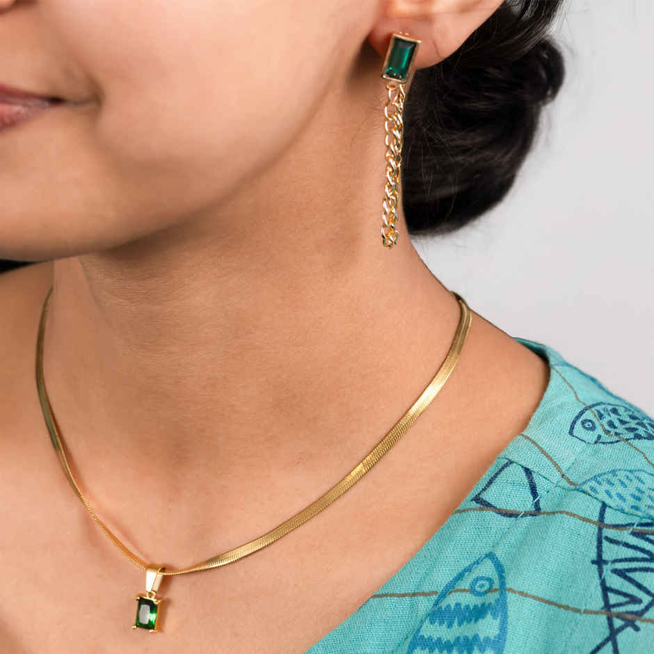 Just Lil Things Women's Day Luxe Red Rose with Green Elegant Earring & Necklace Set