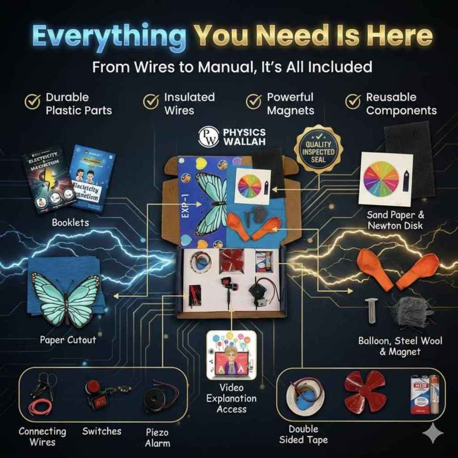 Physics Wallah Curious Jr. Electricity & Magnetism Science Projects Kit | Multicolor