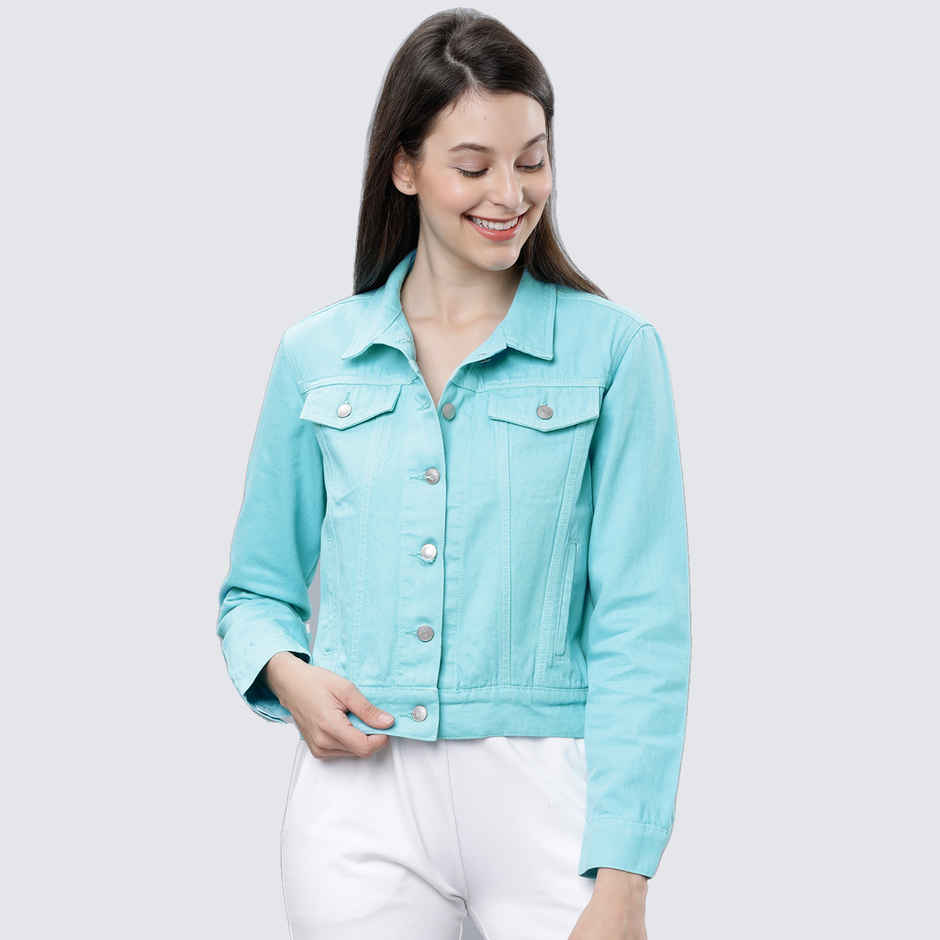 Tokyo Talkies Women's Solid Denim Jacket | Light Blue - XL