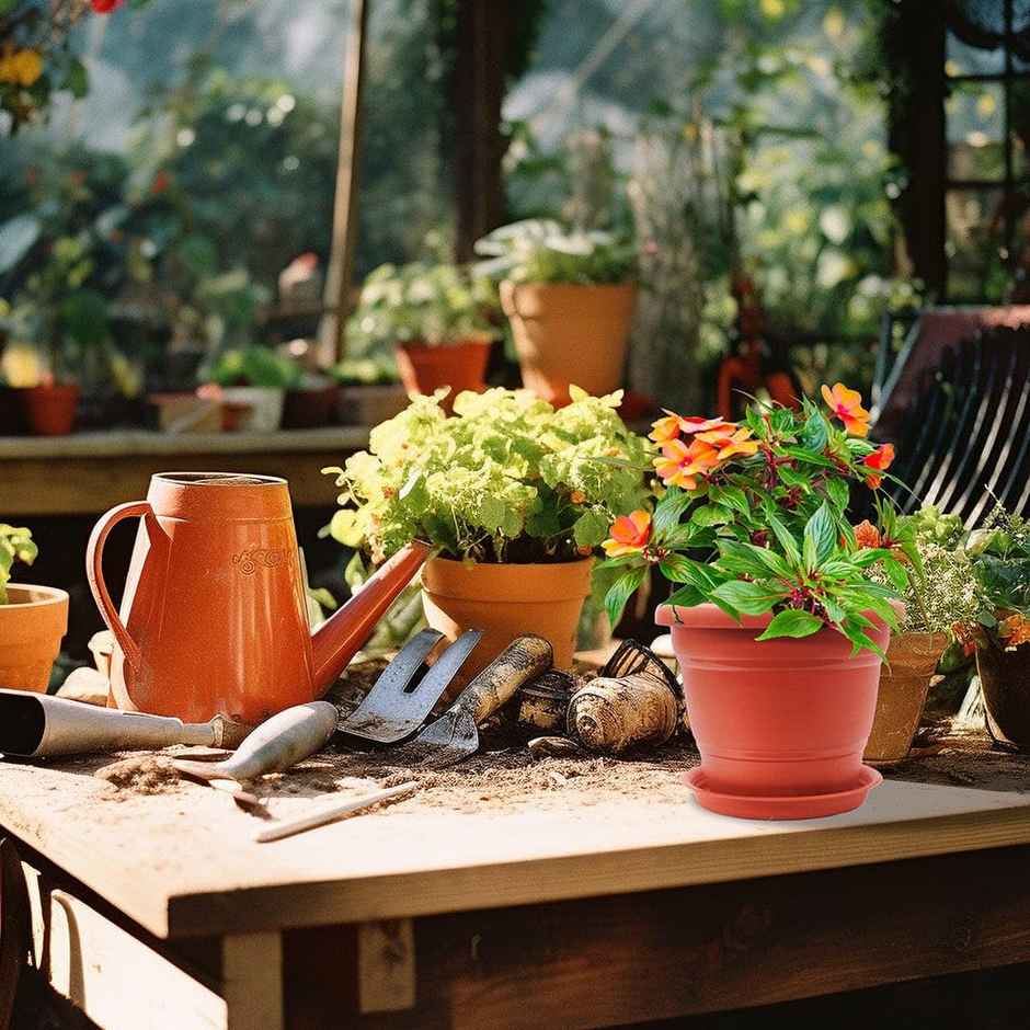 TrustBasket 8 Inch Pots with Saucer | Self Watering Plastic Pots for Indoor Use