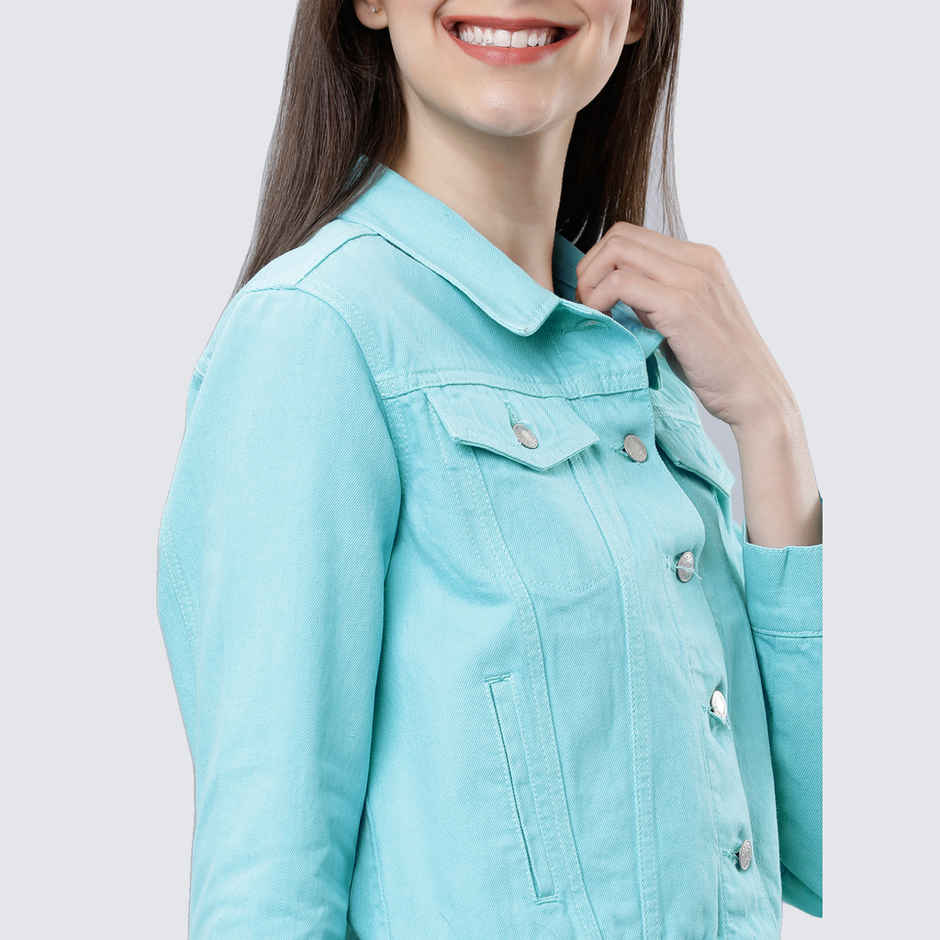Tokyo Talkies Women's Solid Denim Jacket | Light Blue - XL