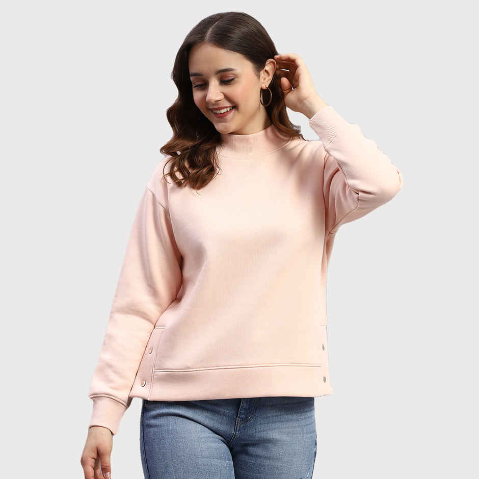 Rock.It By Monte Carlo Womens Peach Solid High Neck Full Sleeve Sweatshirt | 2240102608-2-40 | XL