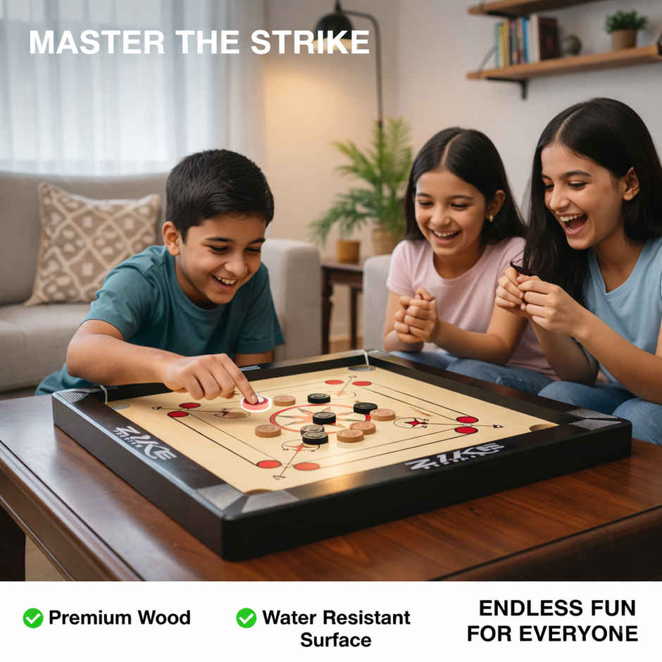 Zike Premium Wood Carrom Board Kit for kids 20 by 20 inches (Board, 24 Coins, 1 Striker & 1 Powder)